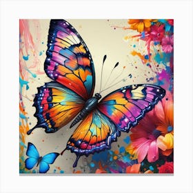 Butterfly And Flowers 12 Canvas Print