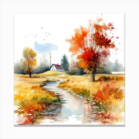 Watercolor Autumn Landscape Watercolor Painting 6 Canvas Print