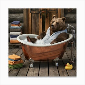 Bear In A Bathtub Bathroom 1 Canvas Print