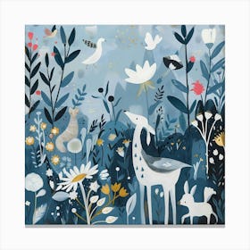 Deer In The Meadow, Naïve Folk Canvas Print