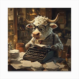 Funny Cow Writer Vintage 7 Canvas Print