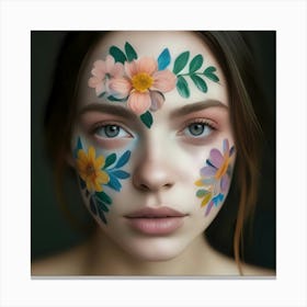 Beautiful Woman With Flowers On Her Face 3 Canvas Print