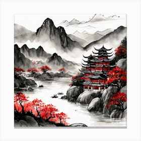 Chinese Landscape Mountains Ink Painting (34) Canvas Print