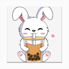 Trending Kawaii Anime Bunny Drinking Boba Bubble Tea Canvas Print