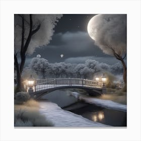 Bridge In The Snow Landscape 1 Canvas Print