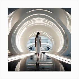 Woman In A Futuristic Tunnel Canvas Print