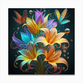 Colorful Lilies With Butterflies Canvas Print