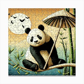 Abstract Puzzle Art Bamboo and Panda 2 Canvas Print