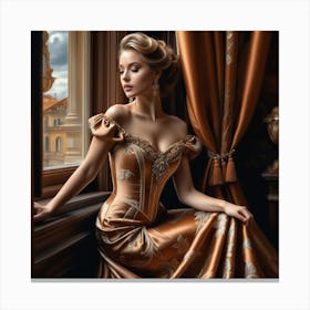 Beautiful Woman In A Golden Dress 2 Canvas Print