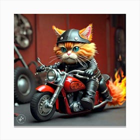 Ginger Cat Riding Motorbike 2 Canvas Print