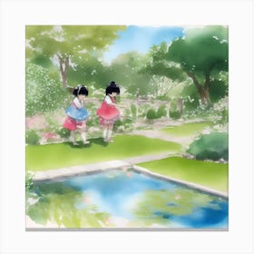 Two Girls In A Garden Canvas Print