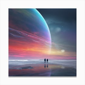Two People Walking In The Snow Canvas Print