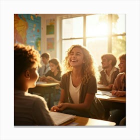 A Student Radiating Happiness While Engaging Actively In A Lesson Within The Vibrant Ambiance Of A C (3) Canvas Print