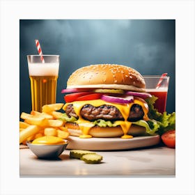 Double Cheeseburger With Fries & Soda Canvas Print