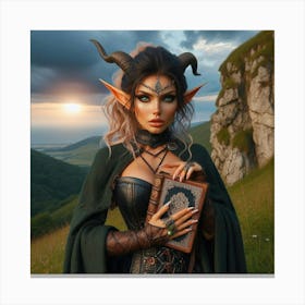 Elf Woman With Horns Canvas Print