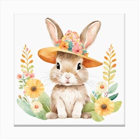 Floral Baby Rabbit Nursery Illustration (4) Canvas Print