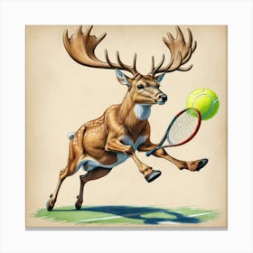 Deer Playing Tennis Canvas Print