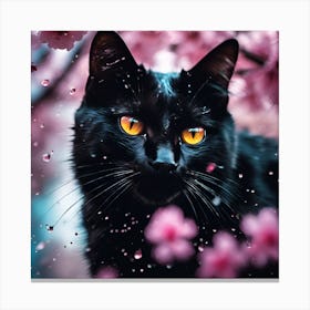 Black Cat amongst the Cherry Blossom Trees 1 Canvas Print