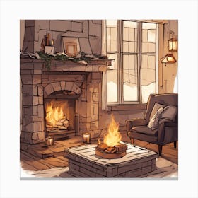 Fireplace Drawing Canvas Print