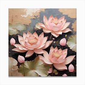 Pattern with pink Lotus flowers 1 Canvas Print