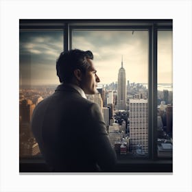 Man Looking Out Of Window Canvas Print