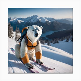 Polar Bear On Skis Canvas Print