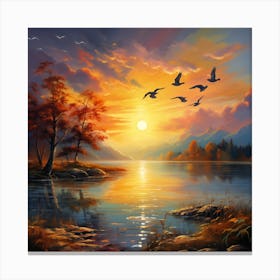 Sunset With Birds Canvas Print