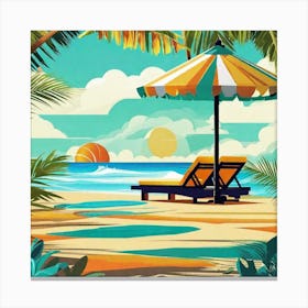 Beach Scene With Umbrella Canvas Print