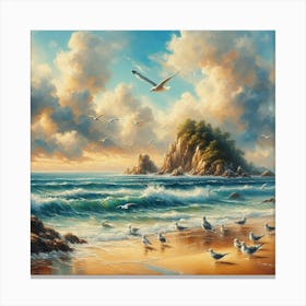 Seagulls On The Beach 1 Canvas Print