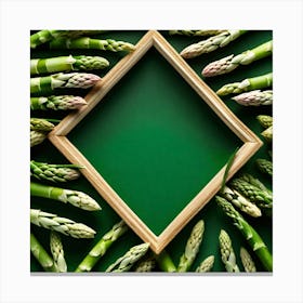 Green Asparagus In A Wooden Frame Canvas Print