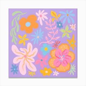 Flowers On A Purple Background Canvas Print