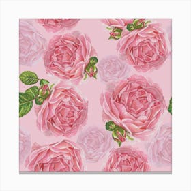 Beautiful Pink Hand Drawn Watercolor Roses Pattern Square Canvas Print
