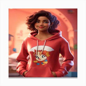 Girl In Red Hoodie Canvas Print