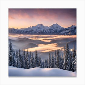 An Amazing Snowy Sunset in the Mountains Canvas Print