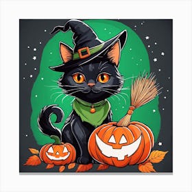 Cute Cat Halloween Pumpkin (16) Canvas Print