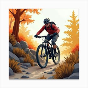 Mountain Bike On A Rugged Trail With Vibrant Autumn Leaves Watercolor 1 Canvas Print