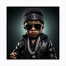 Baby In Black Jacket And Sunglasses Canvas Print