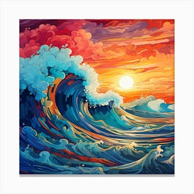 Ocean Waves At Sunset Canvas Print