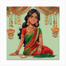 Indian Girl In Sari 4 Canvas Print