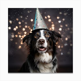 Happy Dog With Party Hat Canvas Print
