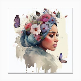 Watercolor Floral Muslim Woman #1 Canvas Print