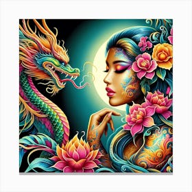 Chinese Woman With Dragon Canvas Print