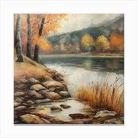 Autumn Lake,Forest Lake, Vintage Oil Painting, Farmhouse Wall Decorations, Antique Landscape, Vintage Landscape Oil Painting.7 4 Canvas Print