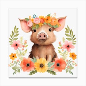 Floral Baby Boar Nursery Illustration (13) Canvas Print