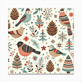 Scandinavian style, pattern with cones and birds 2 Canvas Print