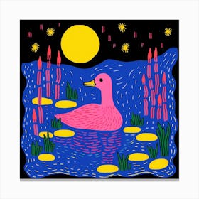 Duckling Linocut Style At Night 8 Canvas Print