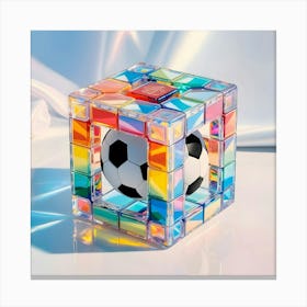 A Image Of Colorful Transparent Rubik S Magic Cube With A Soccer Ball In It 3 Canvas Print