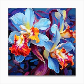 Blue And Orange Orchids Canvas Print