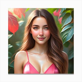 Asian Girl In Pink Bikini Canvas Print