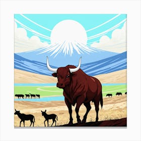 Bull In The Field 5 Canvas Print